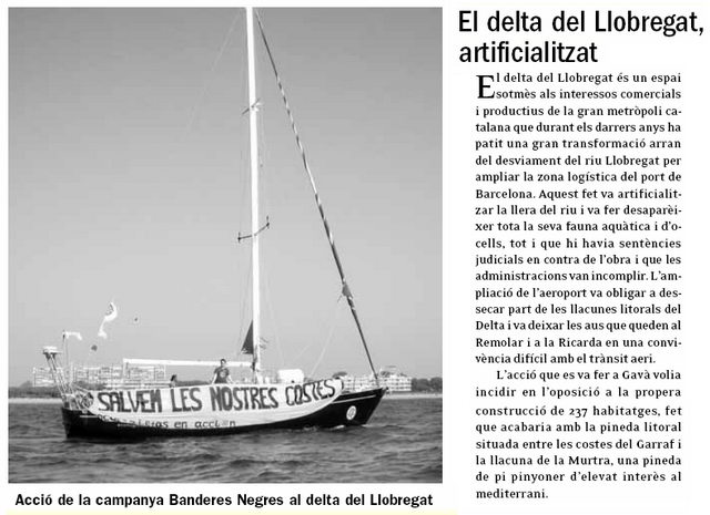 Notcia publicada al setmanari de comunicaci LA DIRECTA sobre l'acció de protesta d'Ecologistes en Acció a Llevant Mar (Gavà Mar) (5 de Novembre de 2008)